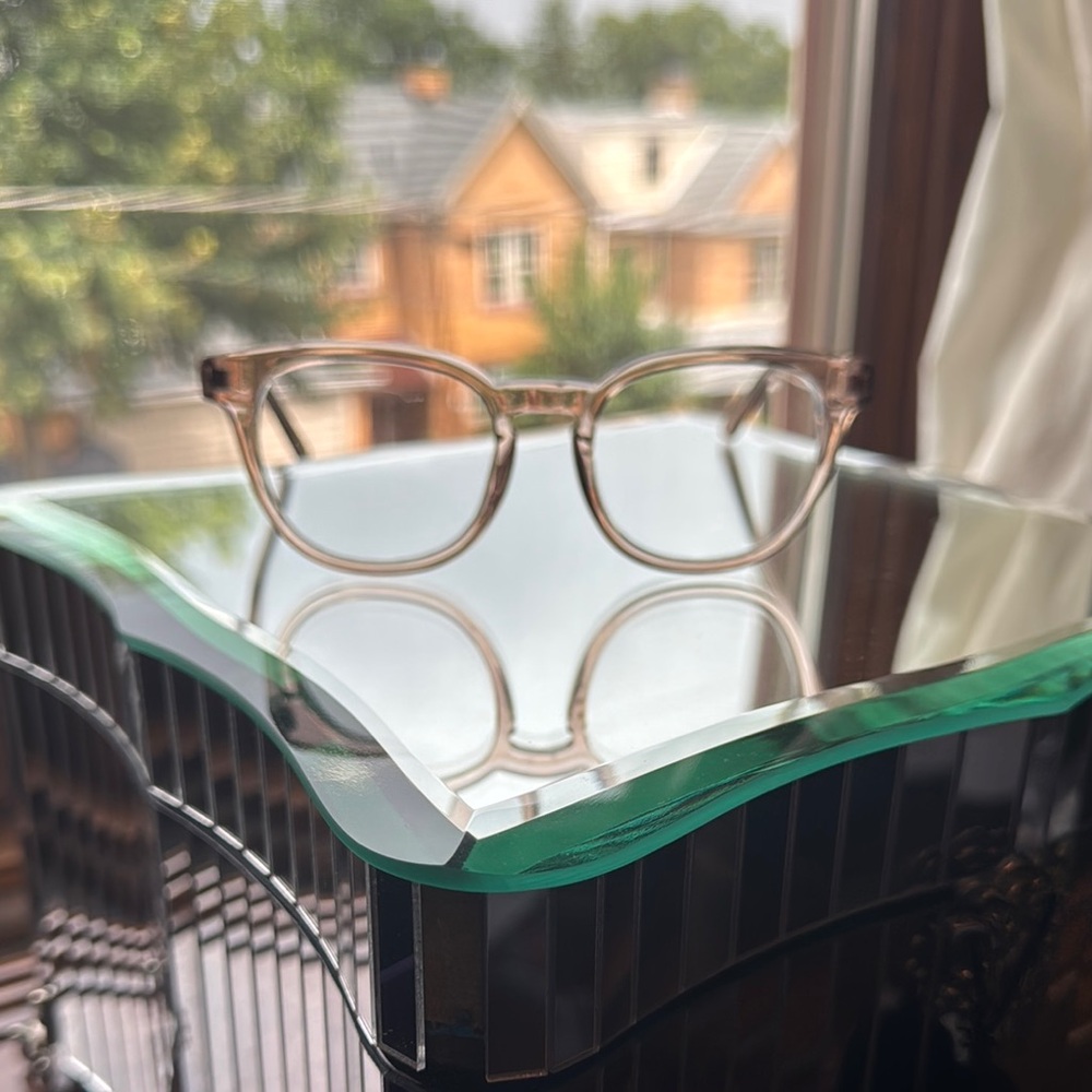Clear Pink Blue Light glasses and case